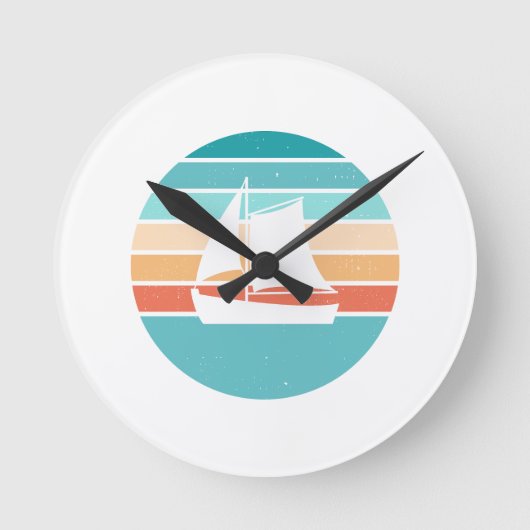 Retro Sonnenuntergang gestörter Effekt + Segelboot Runde Wanduhr (Vorderseite)
