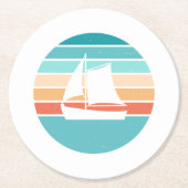 Retro Sonnenuntergang gestörter Effekt + Segelboot Runder Pappuntersetzer (Vorderseite)