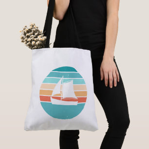 Retro Sonnenuntergang gestörter Effekt + Segelboot Tasche