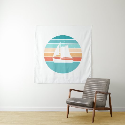 Retro Sonnenuntergang gestörter Effekt + Segelboot Wandteppich (Beispiel)