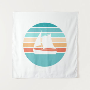 Retro Sonnenuntergang gestörter Effekt + Segelboot Wandteppich