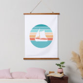 Retro Sonnenuntergang gestörter Effekt + Segelboot Wandteppich Mit Holzrahmen (Schlafzimmer)