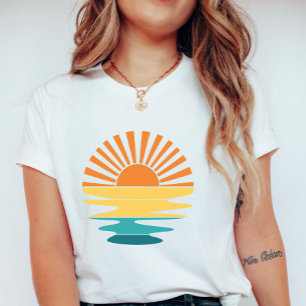 Retro-Sonnenuntergang-Grafik, Damen-Sommer-Sonne & T-Shirt