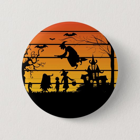 Retro Sonnenuntergang Halloween Hexe unheimlich be Button (Vorderseite)