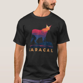 Retro Sonnenuntergang Karakal Katze Tier Wildnis L T-Shirt