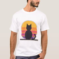 Retro-Sonnenuntergang-Katzen-Silhouette 70er Jahre
