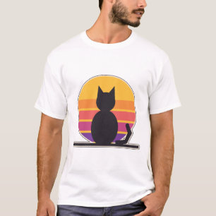 Retro-Sonnenuntergang-Katzen-Silhouette 70er Jahre T-Shirt