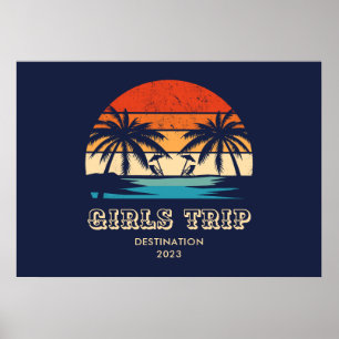 Retro-Sonnenuntergang Mädchenreise Junggesellinnen Poster