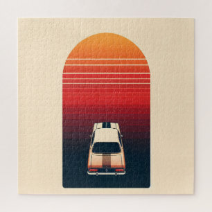 Retro Sonnenuntergang Minimalistischer Oldtimer Ro Puzzle