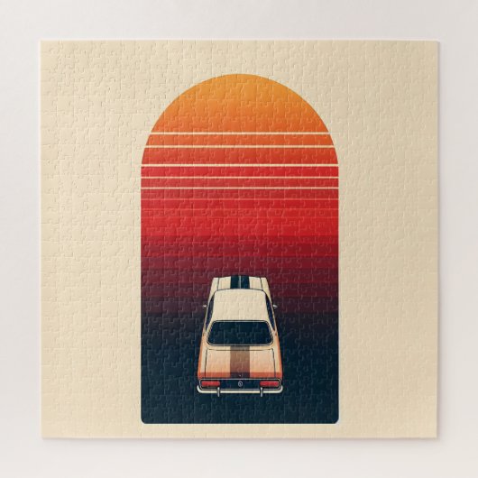 Retro Sonnenuntergang Minimalistischer Oldtimer Ro Puzzle (Vertikal)