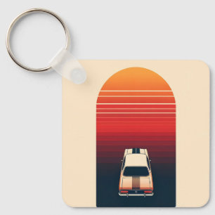 Retro-Sonnenuntergang Minimalistischer Oldtimer-St Schlüsselanhänger