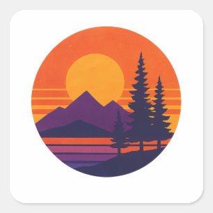 Retro Sonnenuntergang Natur Vibes Vintage 80er Ä Quadratischer Aufkleber