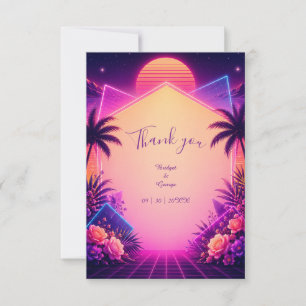 Retro Sonnenuntergang Neon Hochzeit Traumlandschaf Dankeskarte