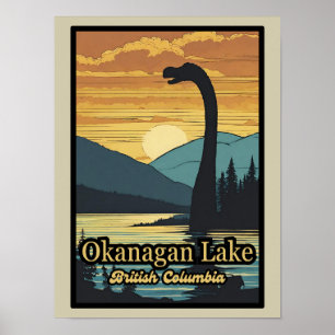 Retro-Sonnenuntergang Ogopogo, Okanagan Lake Monst Poster