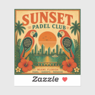 Retro-Sonnenuntergang-Padel-Club-Papageien-Sport-G Aufkleber