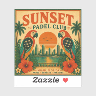 Retro-Sonnenuntergang-Padel-Club-Papageien-Sport-G Aufkleber