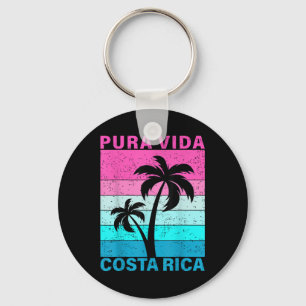 Retro Sonnenuntergang Palme Costa Rica Urlaub Pura Schlüsselanhänger