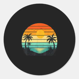 Retro-Sonnenuntergang Palmen Grafikdesign Runder Aufkleber