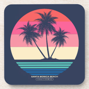 Retro-Sonnenuntergang Palmen Santa Monica Beach Getränkeuntersetzer