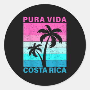 Retro-Sonnenuntergang-Palmenbaum Costa Rica Urlaub Runder Aufkleber