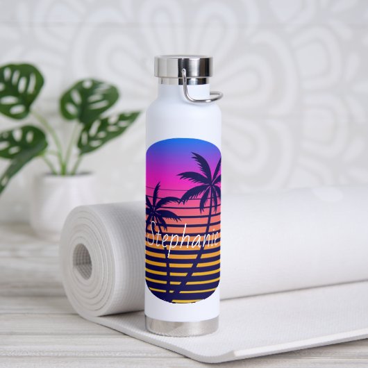 Retro-Sonnenuntergang Personalisiert Trinkflasche (Yoga)