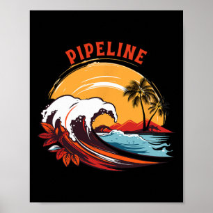 Retro Sonnenuntergang Pipeline Hawaii Sommer Surfe Poster