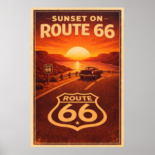 Retro-Sonnenuntergang Route 66 Vintage-Reiseillust Poster