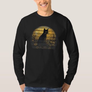 Retro-Sonnenuntergang schwarze gelbe Katzenporträt T-Shirt