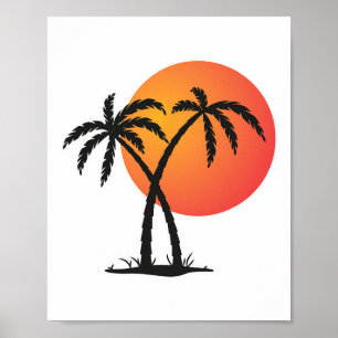 Retro Sonnenuntergang Strand Palme Sommer Urlaub F Poster
