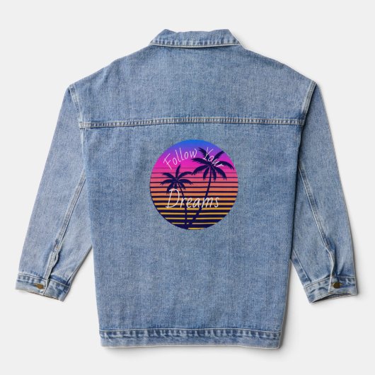 Retro Sonnenuntergang Strand Träume Plus Größe T - Jeansjacke (Rückseite)