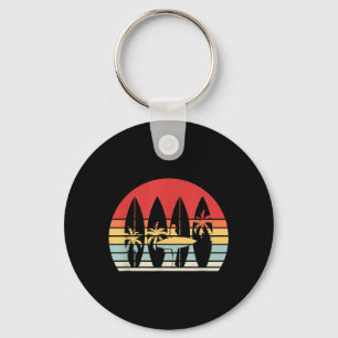 Retro-Sonnenuntergang-Surfbrett-Surfen-Strandurlau Schlüsselanhänger