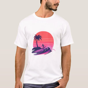 Retro-Sonnenuntergang Surfer Auf Der Welle T-Shirt