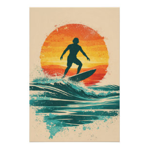 Retro-Sonnenuntergang-Surfer – Vintage-Surf-Kunstp Poster
