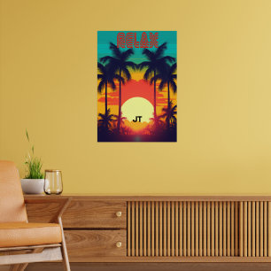 Retro Sonnenuntergang Tropisch 80er Stil Poster