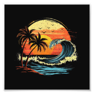Retro-Sonnenuntergang Tropischer Vintage-Strand Pa Fotodruck
