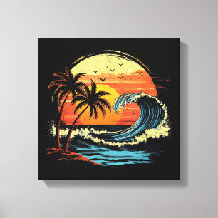 Retro-Sonnenuntergang Tropischer Vintage-Strand Pa Leinwanddruck