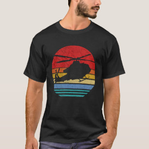 Retro Sonnenuntergang UH 1 Huey Hubschrauber Silho T-Shirt