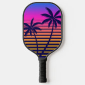 Retro-Sonnenuntergang und Palmen Pickleball Schläger (Vorderseite)