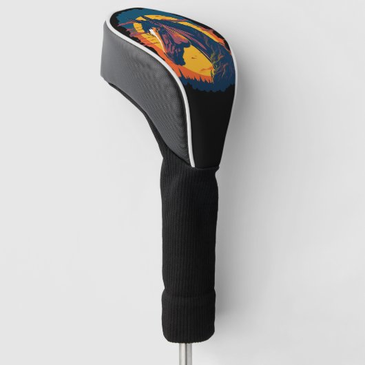 Retro-Sonnenuntergang und Pferdekopf Golf Headcover (angewinkelt)