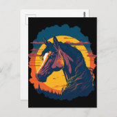 Retro-Sonnenuntergang und Pferdekopf Postkarte (Vorne/Hinten)