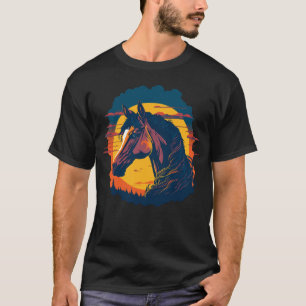 Retro-Sonnenuntergang und Pferdekopf T-Shirt