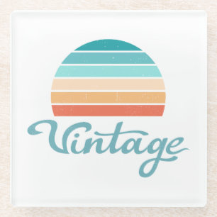 Retro-Sonnenuntergang + Vintage-Script abgenutzt Glasuntersetzer