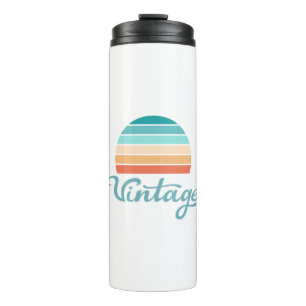 Retro-Sonnenuntergang + Vintage-Script abgenutzt Thermosbecher
