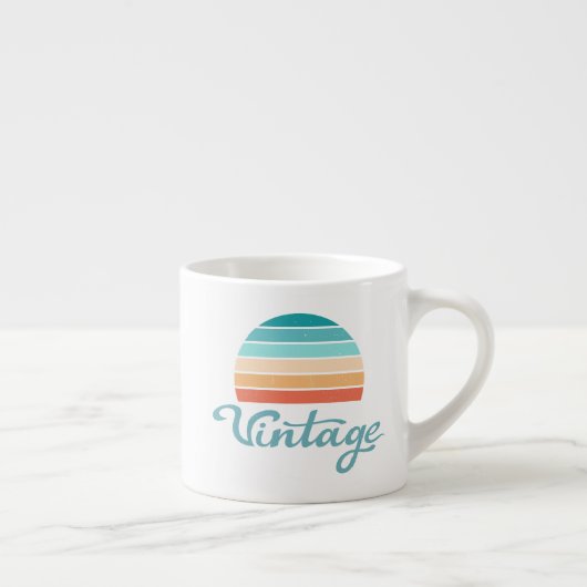 Retro-Sonnenuntergang + Vintage-Skript abgenutzt Espressotasse (Rechts)
