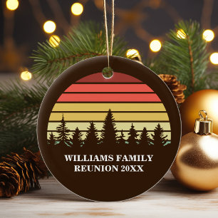 Retro Sonnenuntergang Wald Familienzusammenkunft W Keramik Ornament