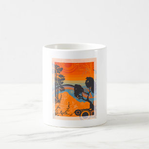 Retro-Sonnenuntergang-Waldlandschaft-Abstrakt Kaffeetasse