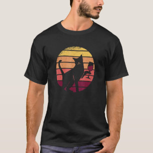 Retro Sonnenuntergang Wein Für Frauen Katze Mä T-Shirt