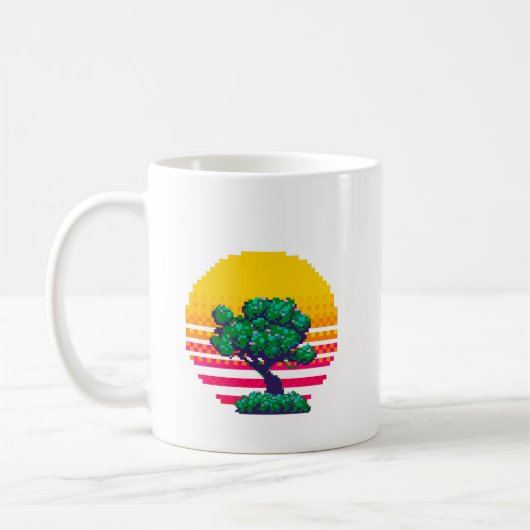 Retro-Sonnenuntergangs-Baum-Abenteuer Kaffeetasse (Links)