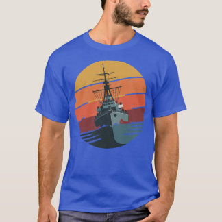 Retro-Sonnenuntergangs-Design für alte Marine-Schi T-Shirt