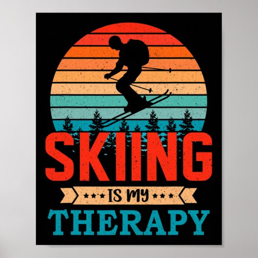 Retro-Sonnenuntergangs-Design-Ski-Geschenk für lus Poster (Vorne)
